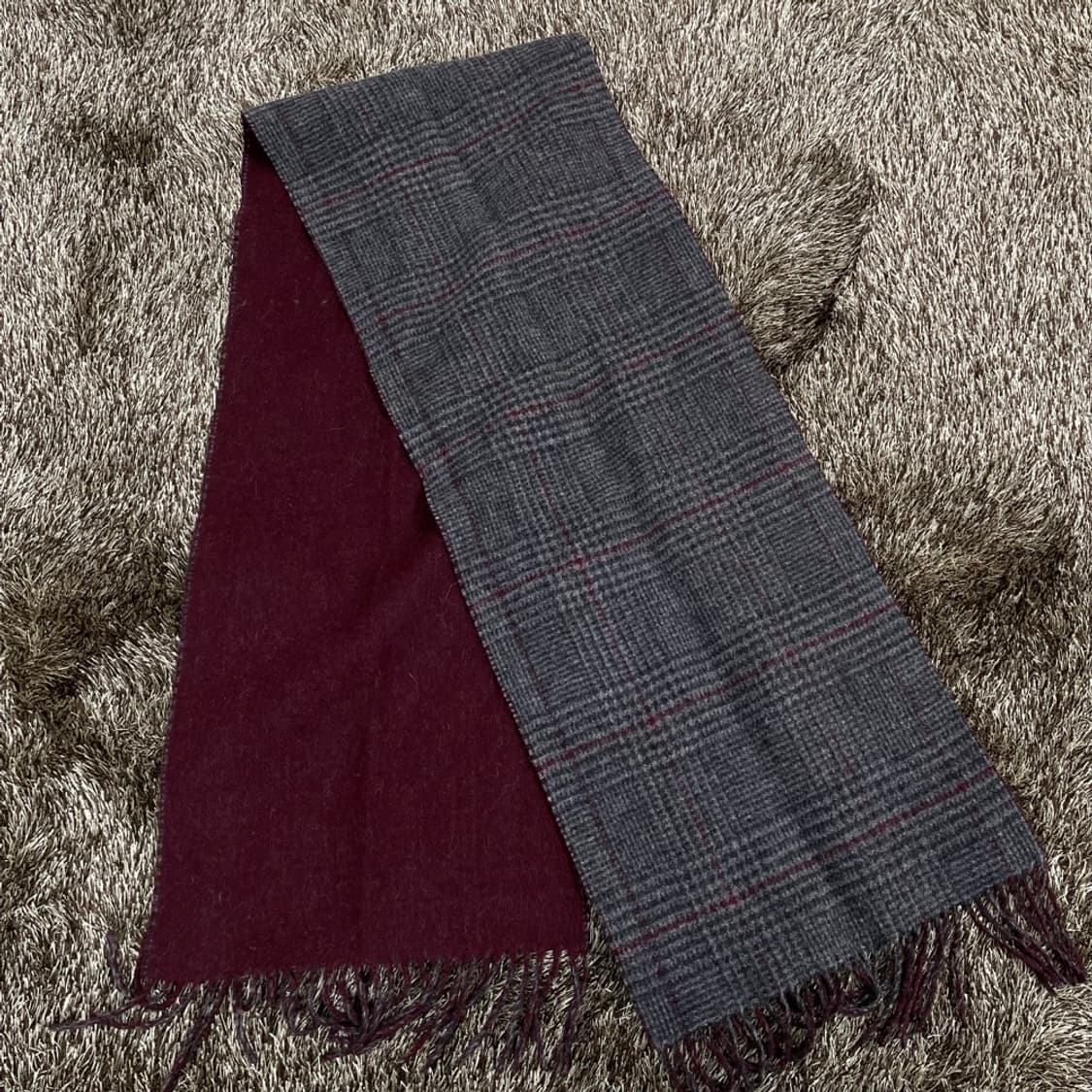 에스티코 STCO MAN 버건디 그레이 체크 리버서블 머플러 목도리 상품이미지5