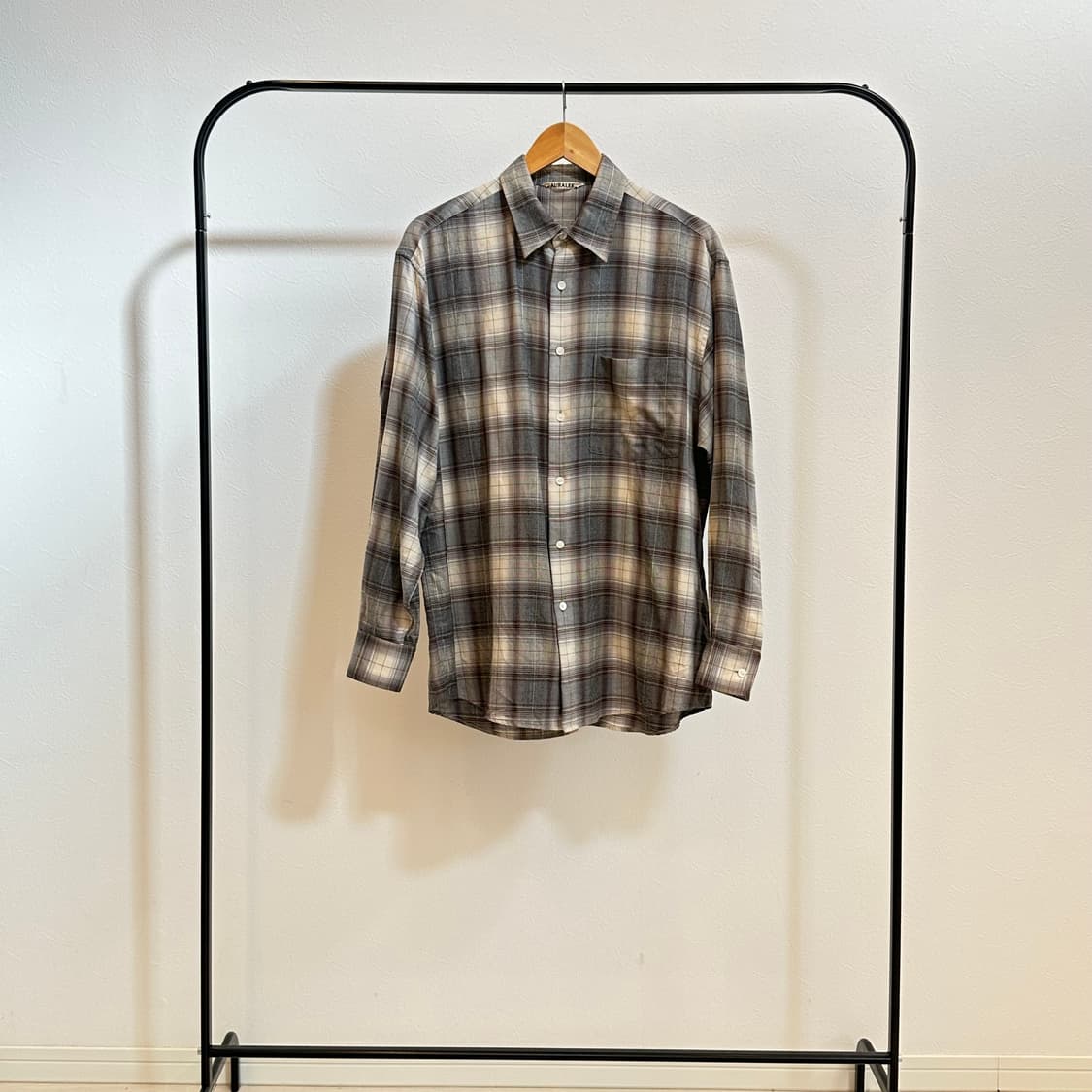 오라리 울 체크 셔츠 헤링본 그레이 4  상품이미지1