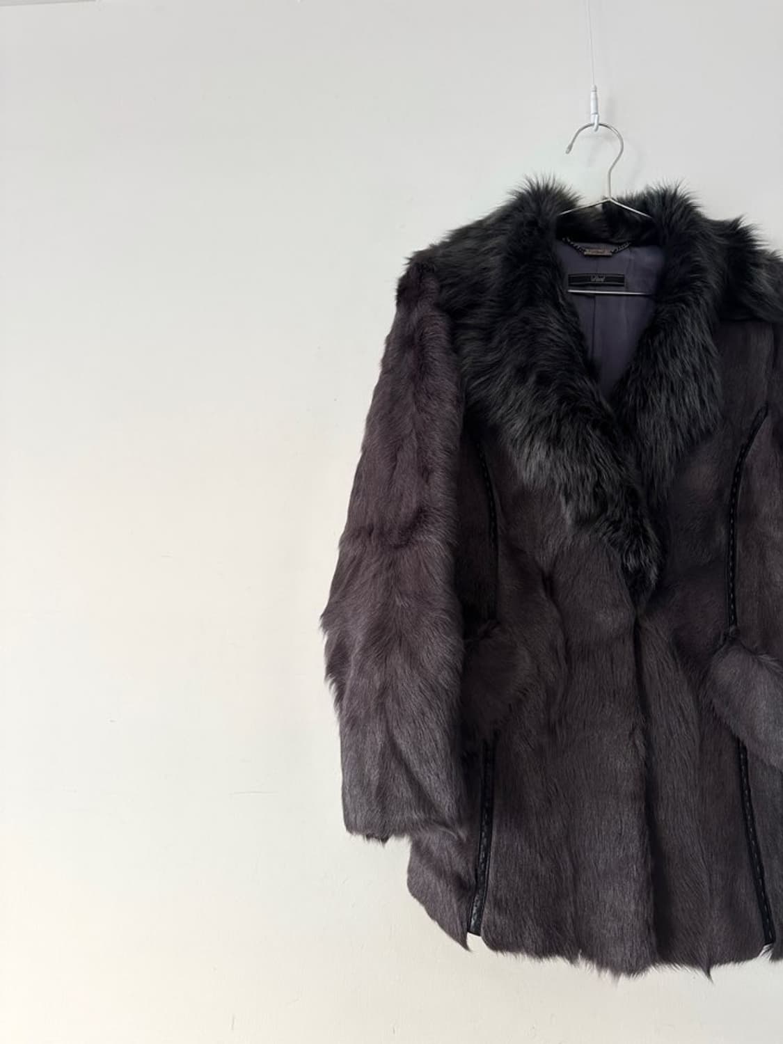 Stitch leather mix fur jacket / grey 상품이미지3