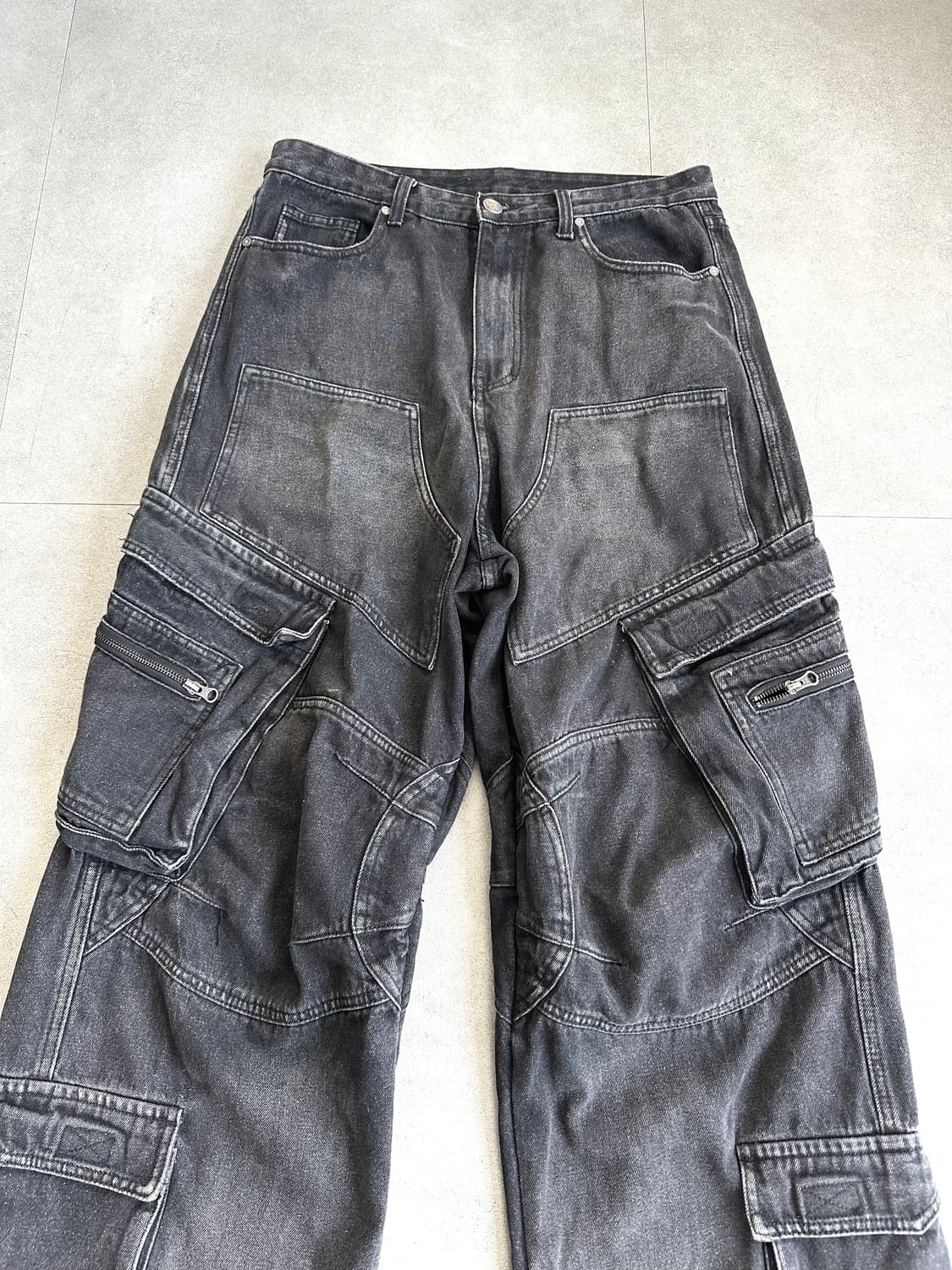 JPN VTG 블랙 데님 집업 오버와이드 카고 팬츠 상품이미지4