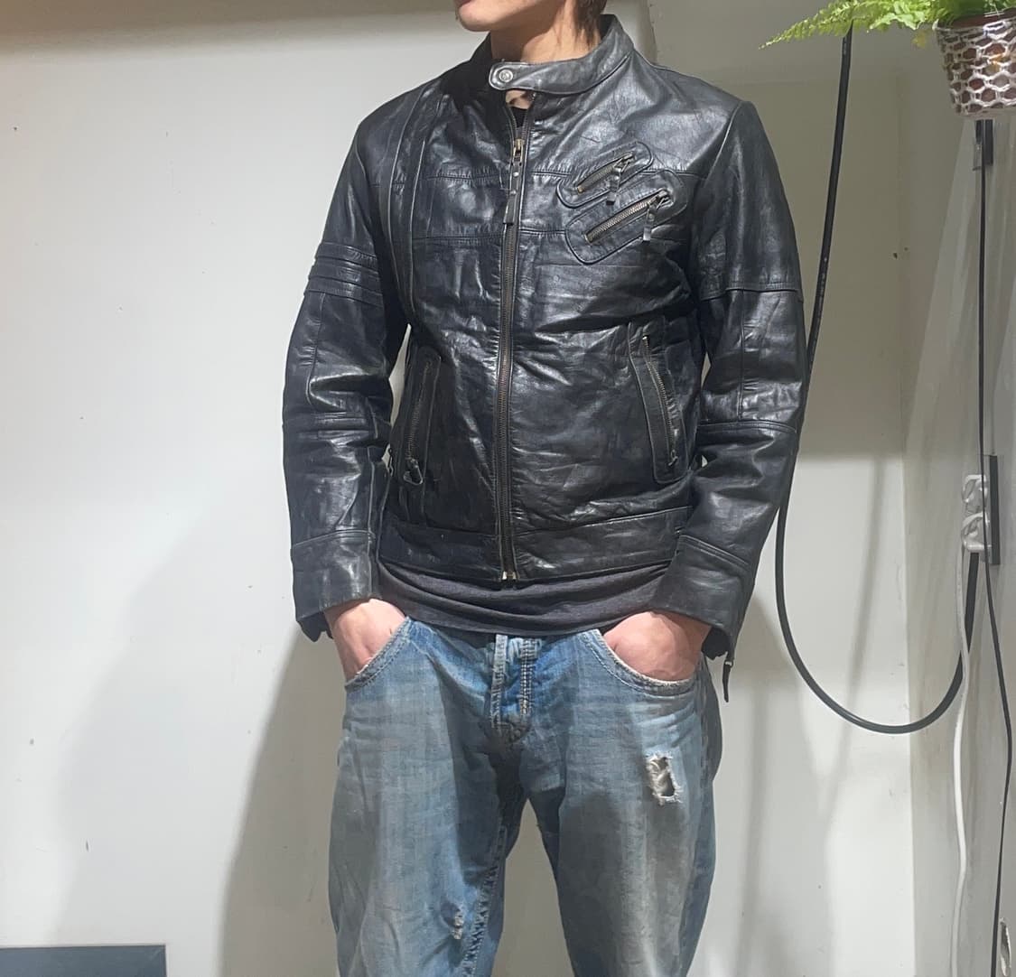 Vintage black biker leather jacket  상품이미지2