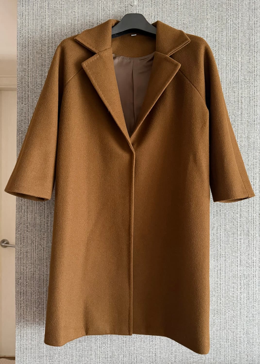 카멜 브라운 모혼방 카라 라글란 8부 소매 루즈핏 롱 코트 프리사이즈 상품이미지1