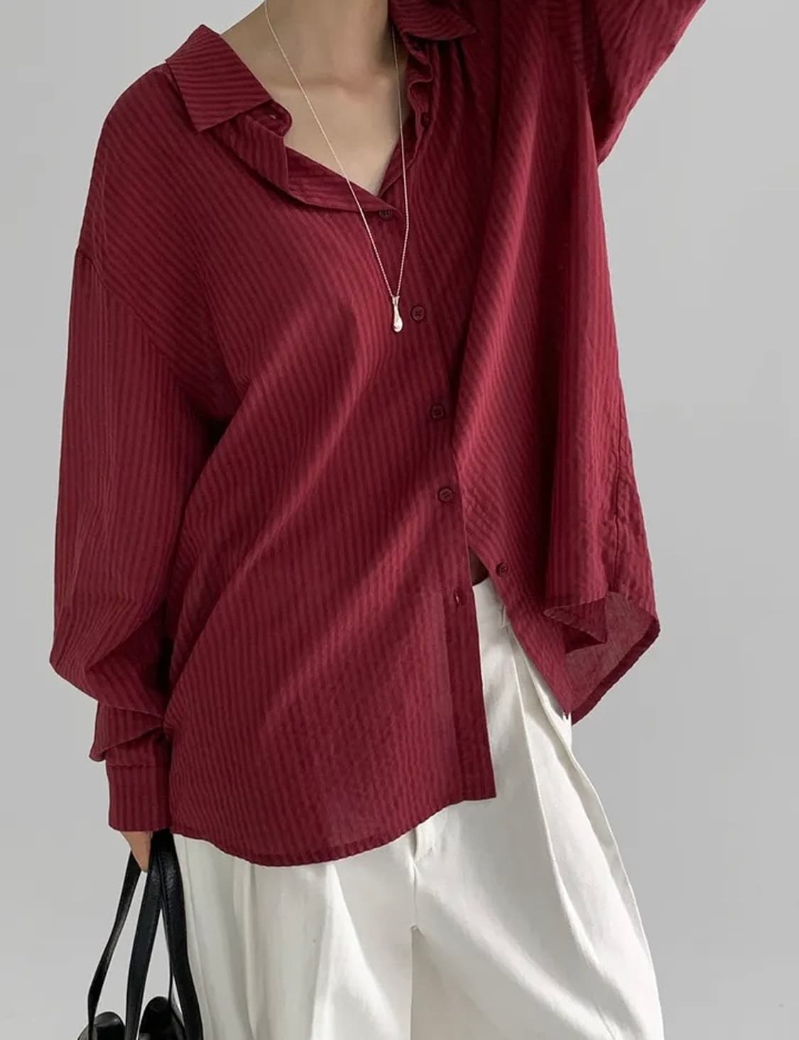 매니크 MADE 제프리 오버핏 스트라이프 셔츠 레드 상품이미지1