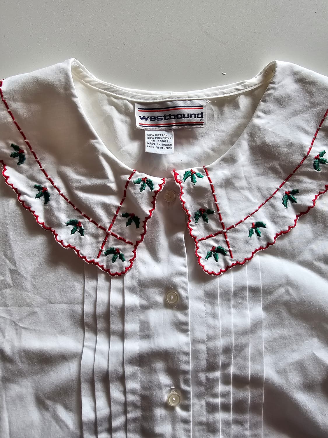 빈티지 크리스마스 자수 블라우스 상품이미지1