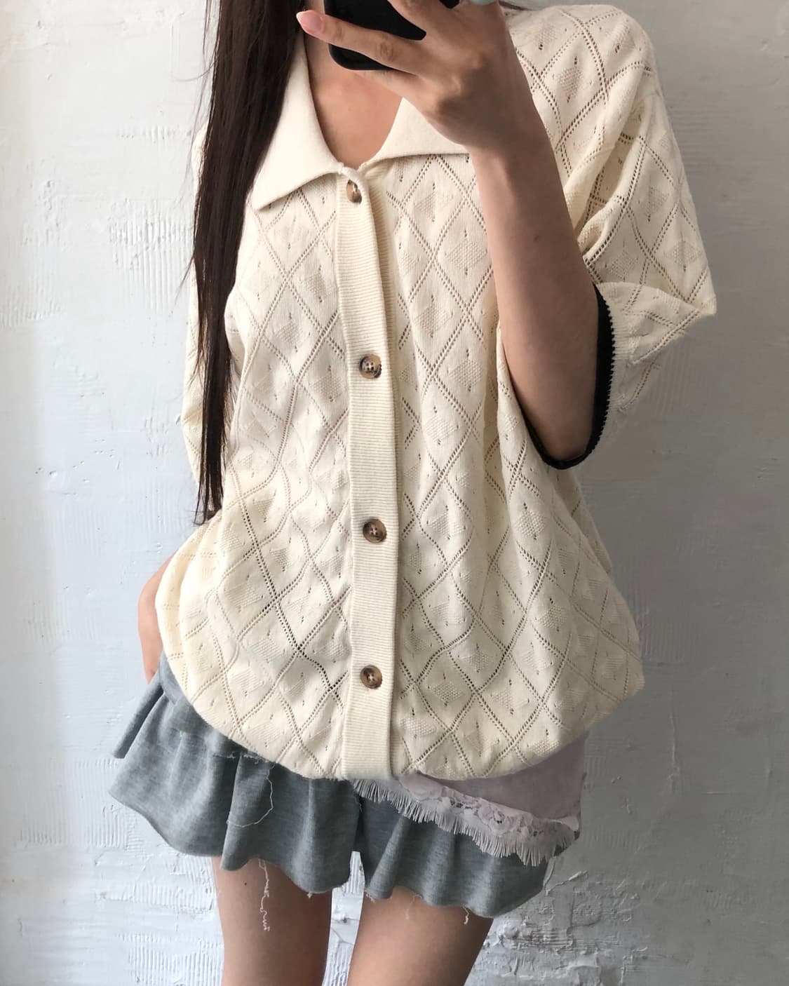 Satur 세터 아이보리 펀칭 반팔 가디건 상품이미지6