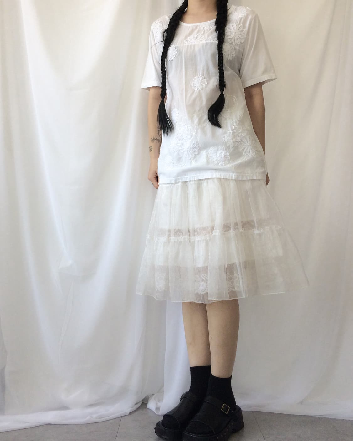 Flower fringe pattern t shirt 상품이미지1