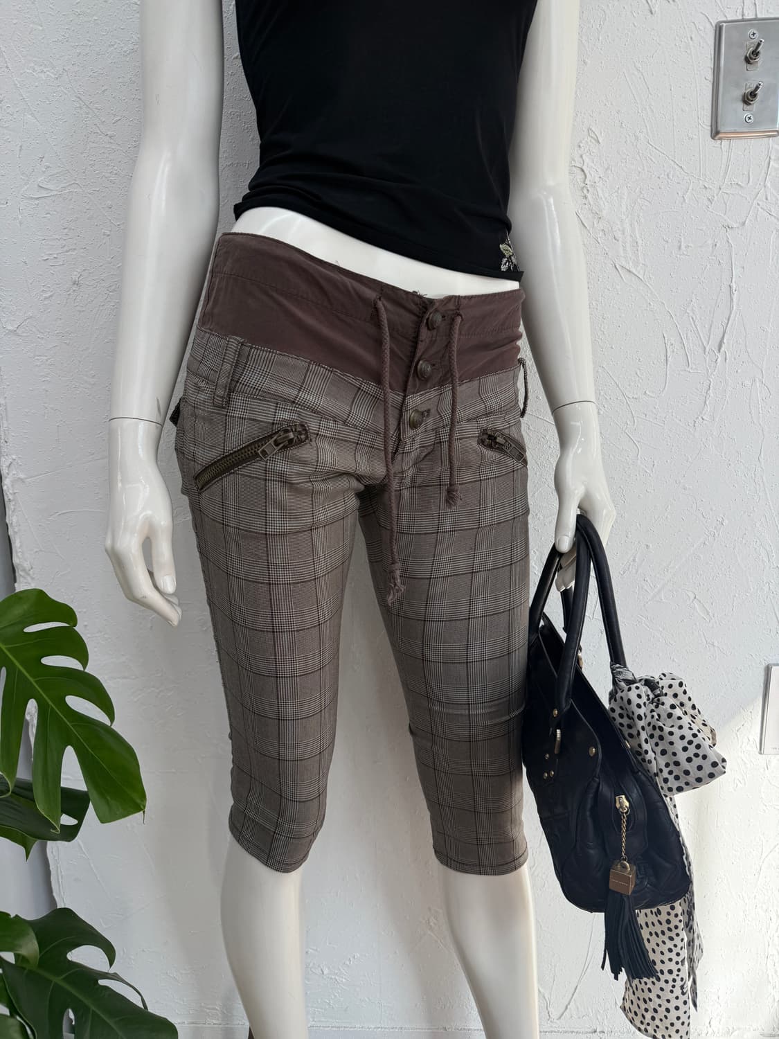 빈티지 MOUSSY 브라운 체크 로우라이즈 카프리 팬츠 상품이미지2