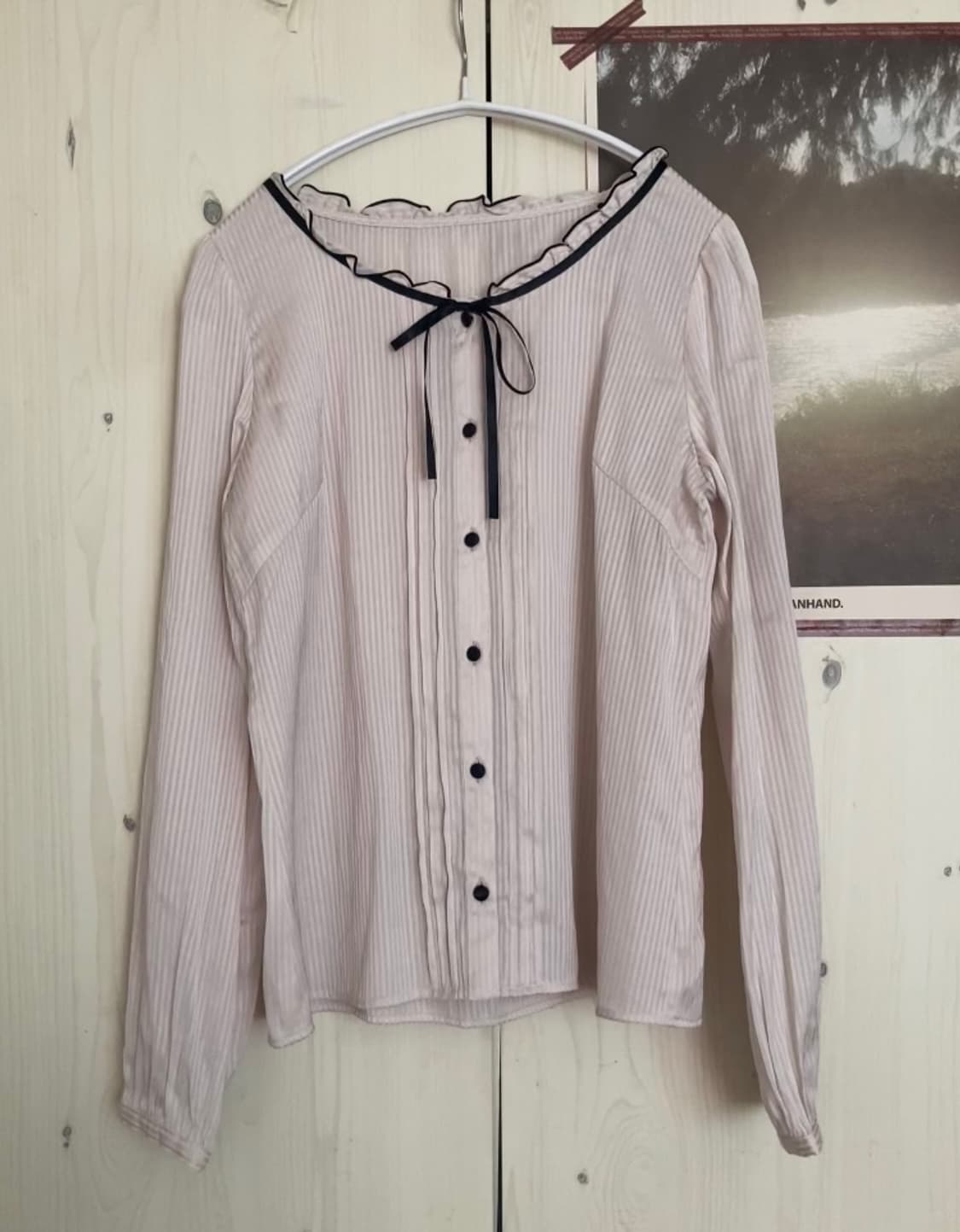 [vintage] 잔스트라이프 리본 블라우스 상품이미지1