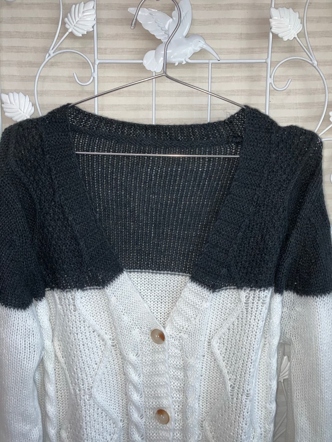 빈티지 블랙 화이트 그레이 배색 카디건 y2k 스트릿 갸루 펑키 일본빈티 상품이미지3