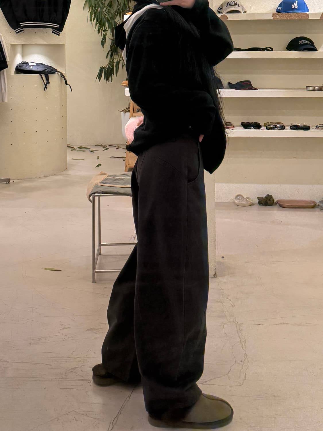 입체 패턴 와이드 팬츠 블랙 U493 상품이미지2