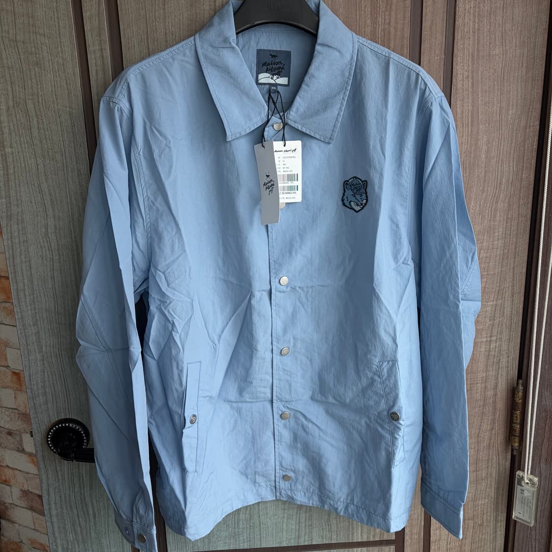 새상품(XXL) 메종키츠네 나일론 골프 자수로고 코치자켓 스카이블루 상품이미지2