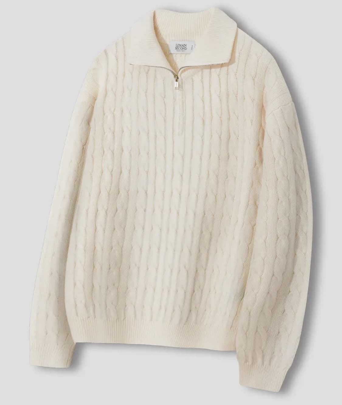 리메인세컨드 오버핏 볼륨 워셔블 하프집업 케이블 니트 [아이보리] 상품이미지1