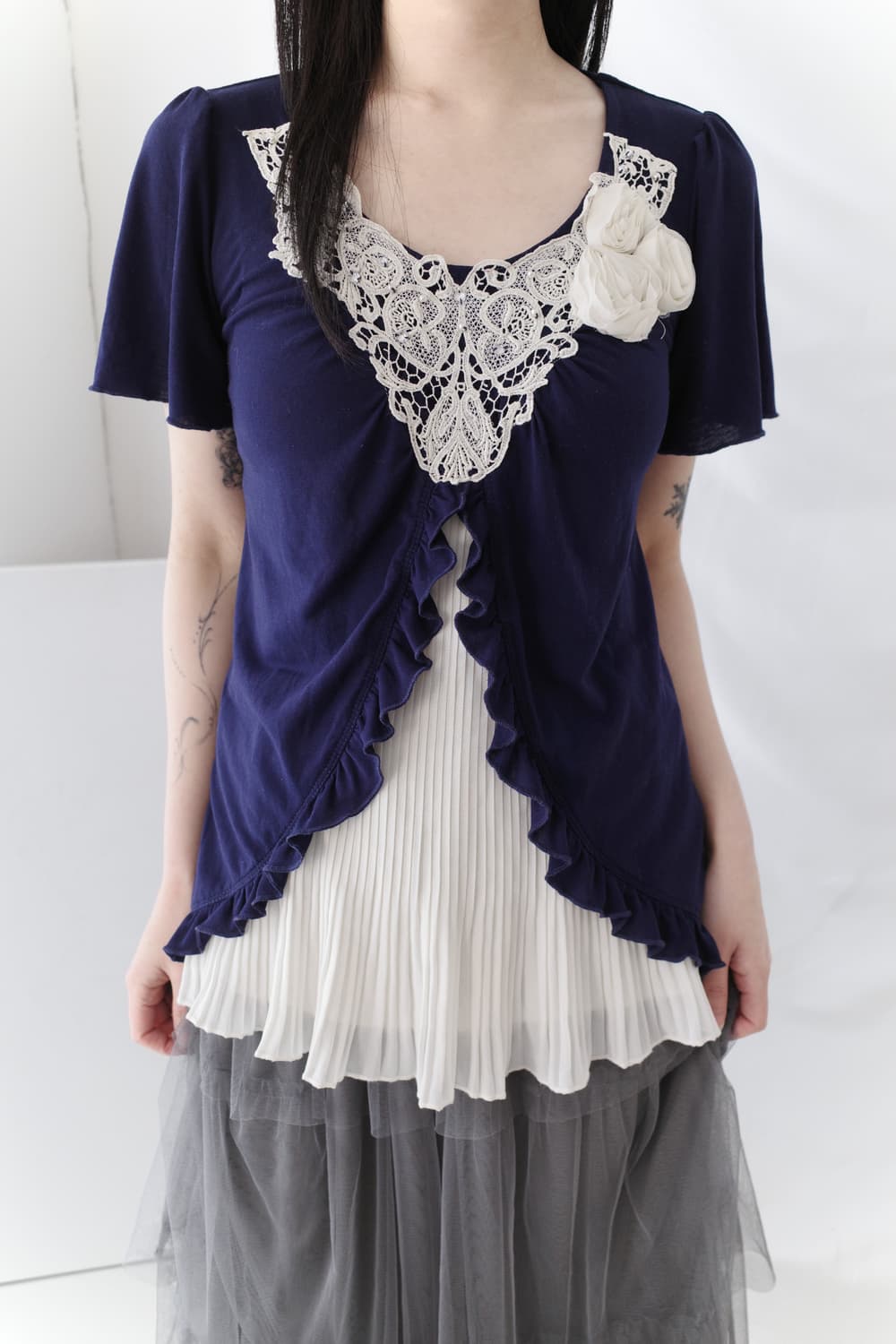 axes femme) flower pleats half T  상품이미지6