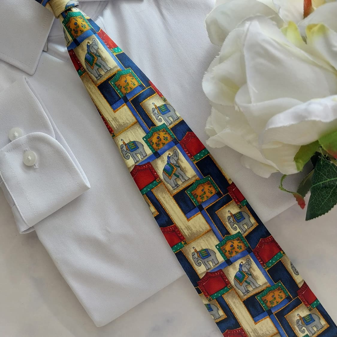 던힐 실크 베이지 코끼리 아트 패턴 넥타이 9.8cm A+등급 K1381 상품이미지7