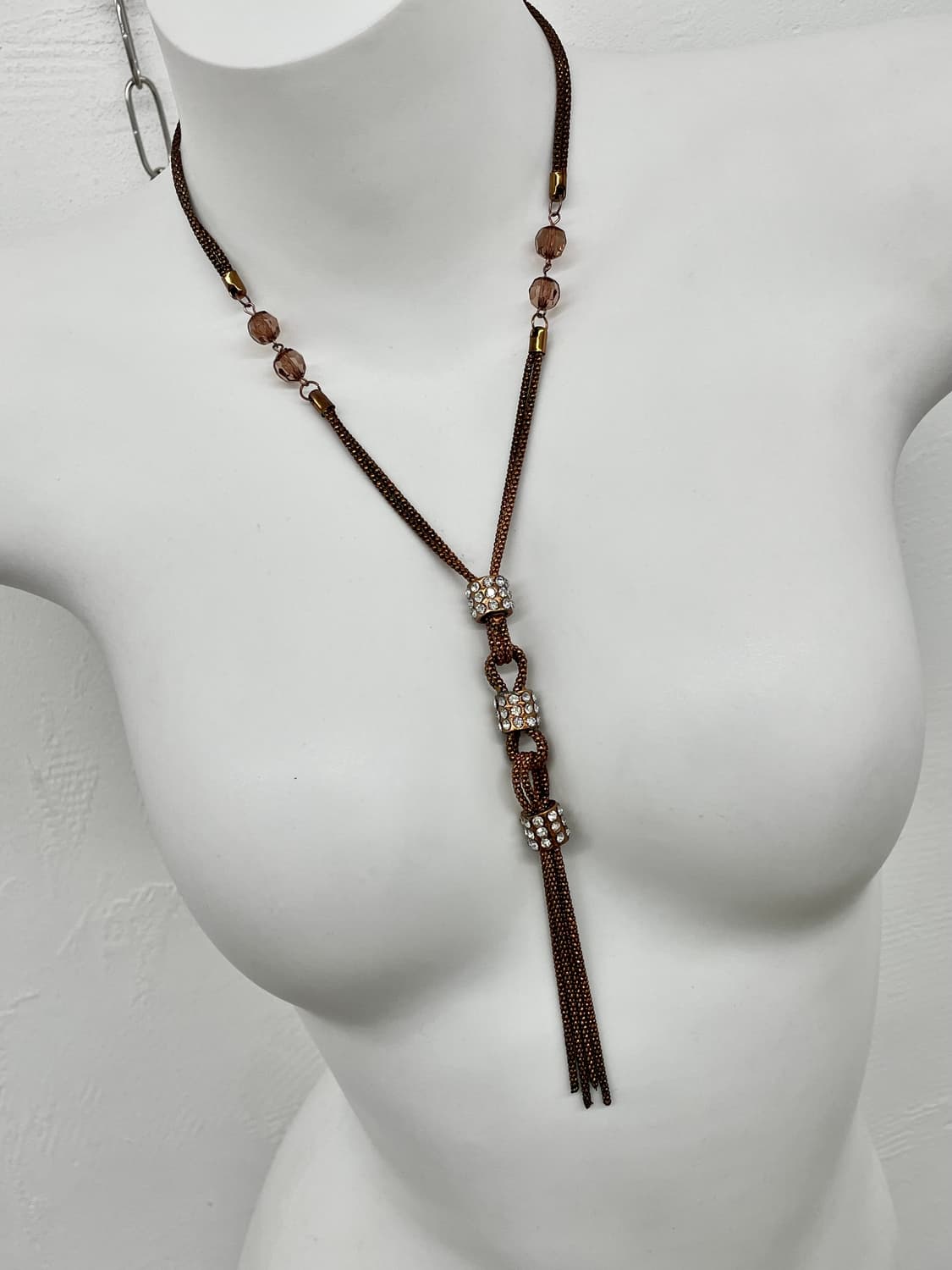 브라운 큐빅 드롭 태슬 네크리스 상품이미지1