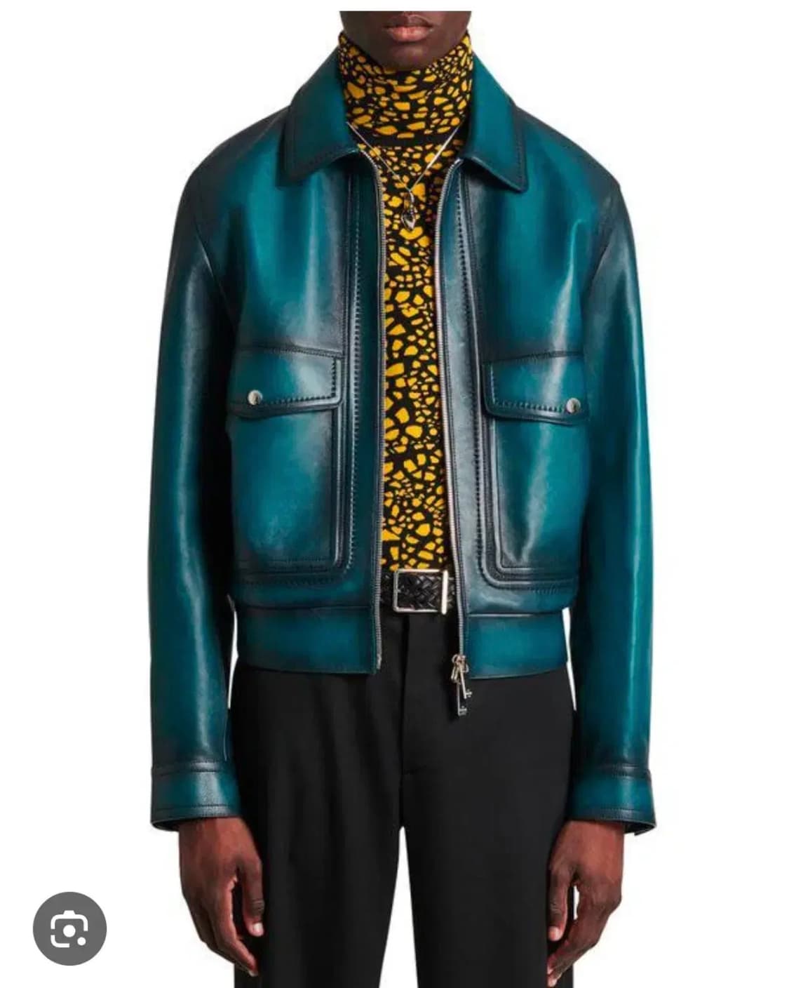 (S+/50) / 벨루티 파티나 송아지 가죽 블루 레더 자켓 상품이미지8