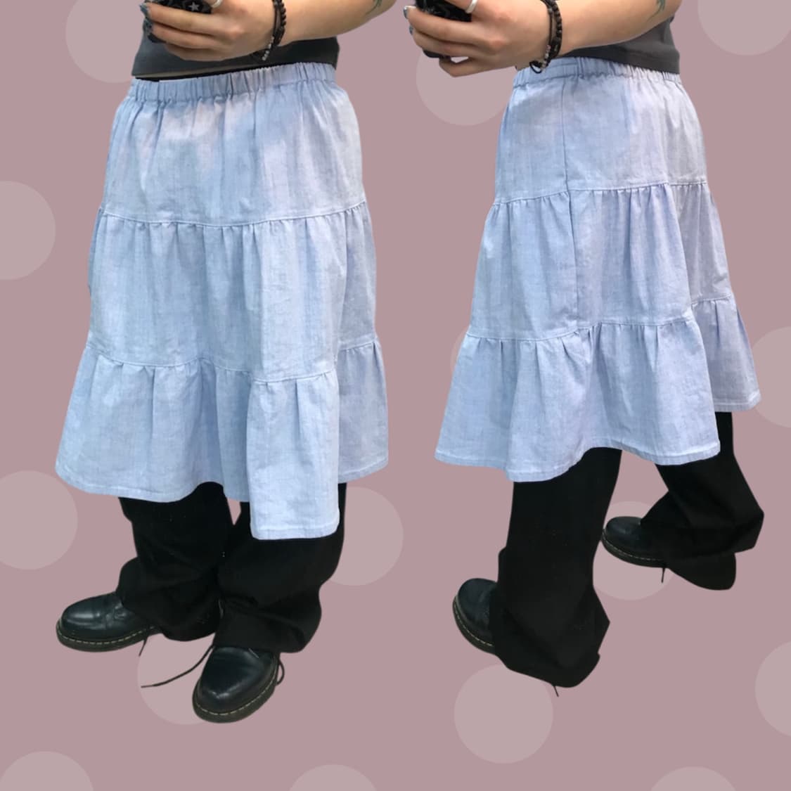 빈티지 연청 데님 캉캉 스커트 상품이미지1