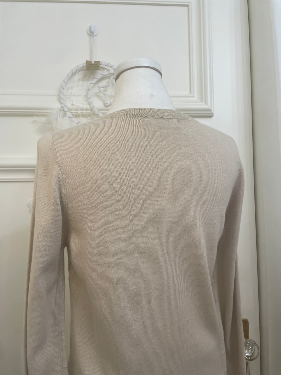 beige lace point crystal button cardigan 상품이미지4