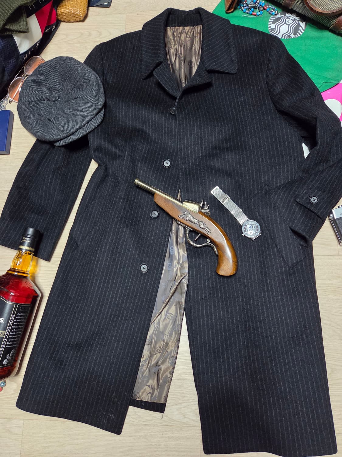 LANCETI CASHMERE 코트 스트라이프 싱글 체스터필드  상품이미지1