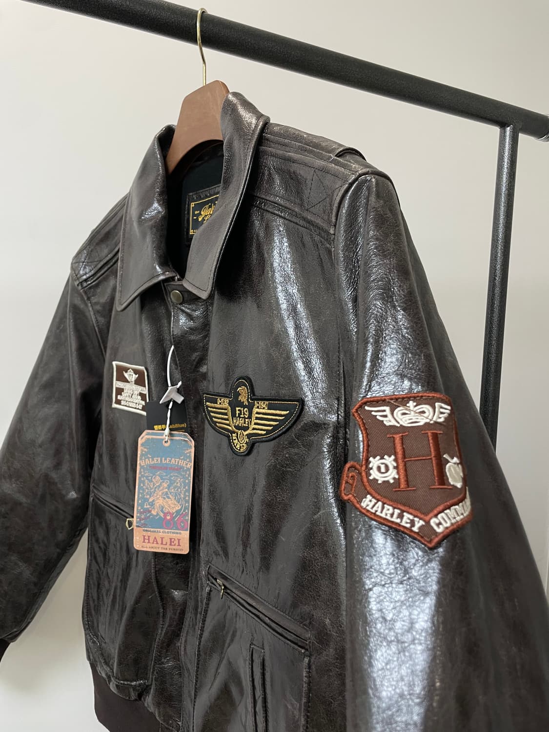 (107~) Halei Leather 소가죽 패치 플라이트 자켓 상품이미지2