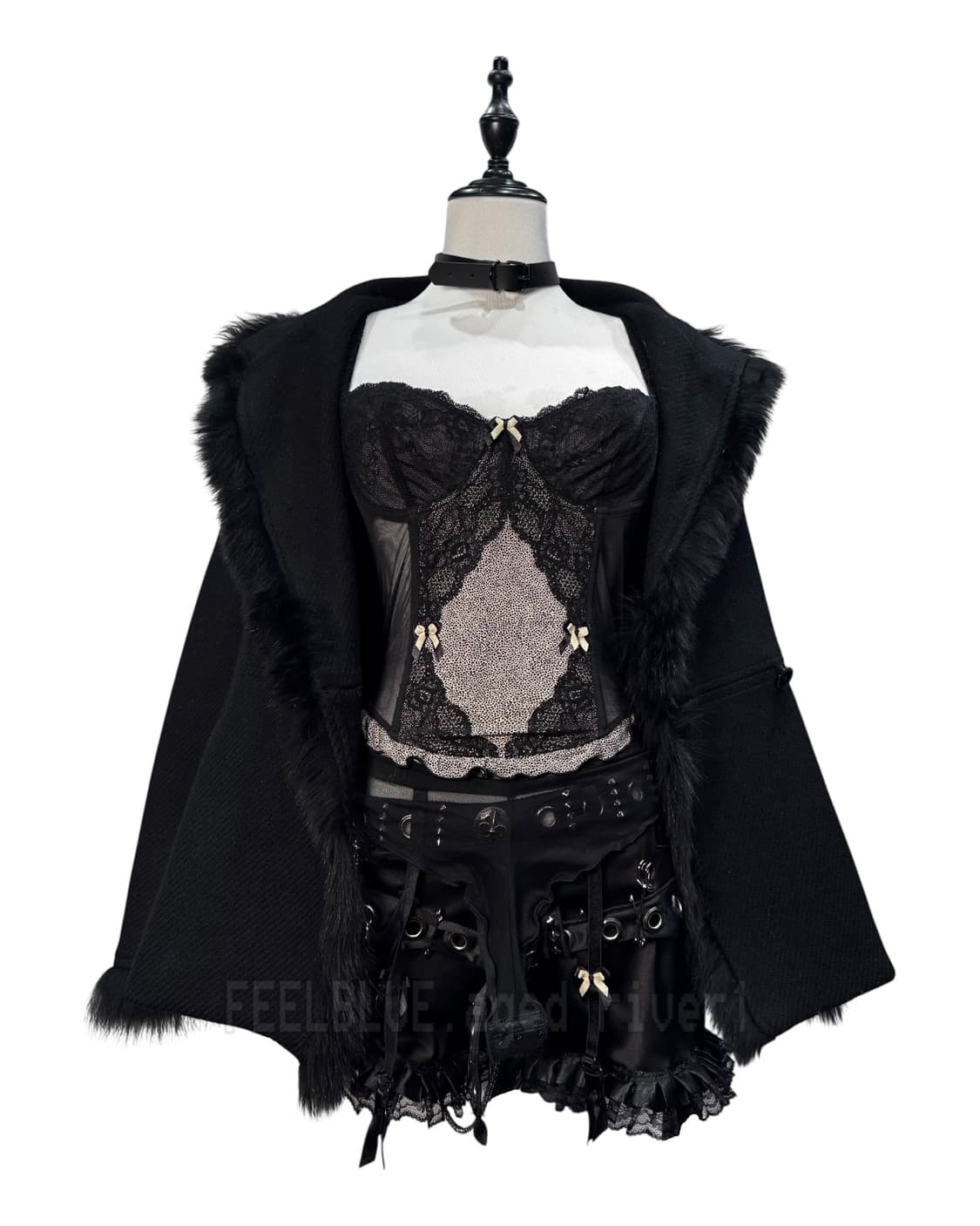 Fur-trimmed Wool Coat, Corset 2pcs set 상품이미지10