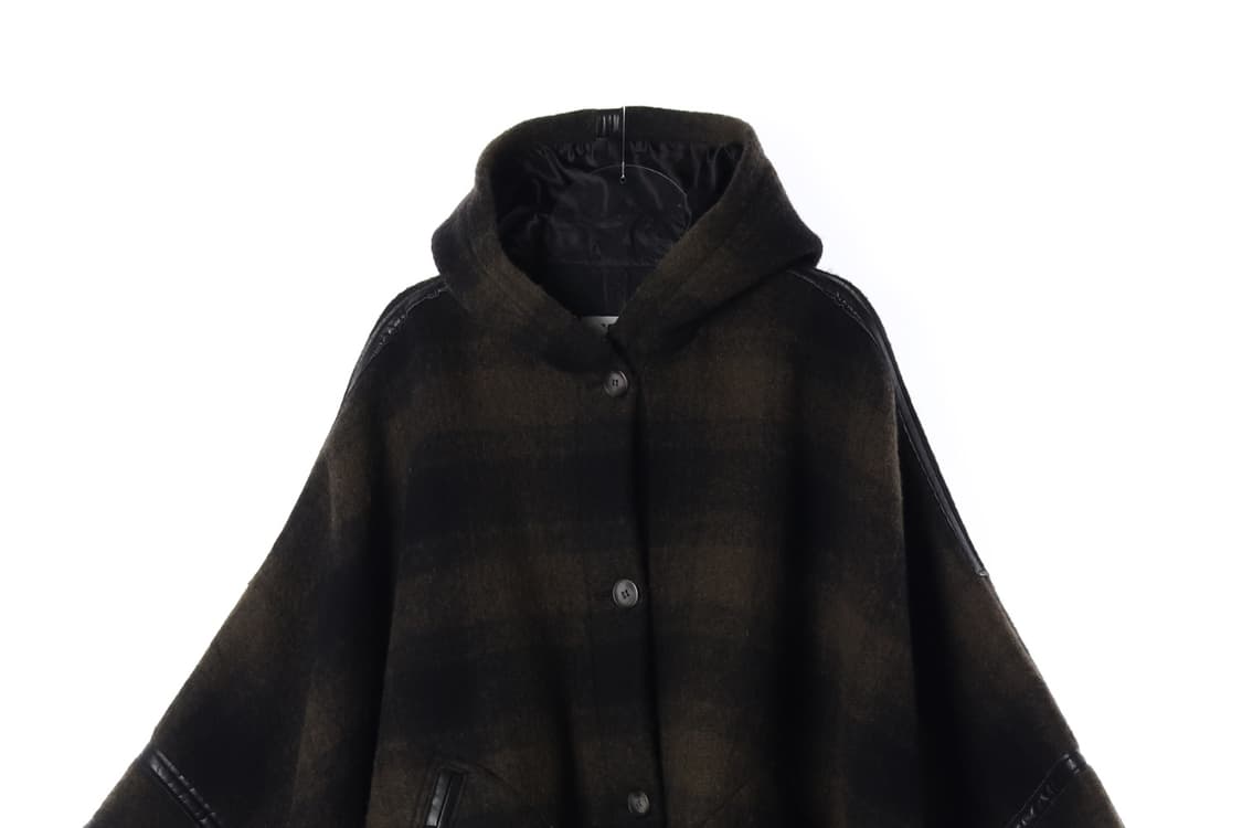 MM6 메종마르지엘라 카키 체크 후드 케이프 울 코트 S 상품이미지3