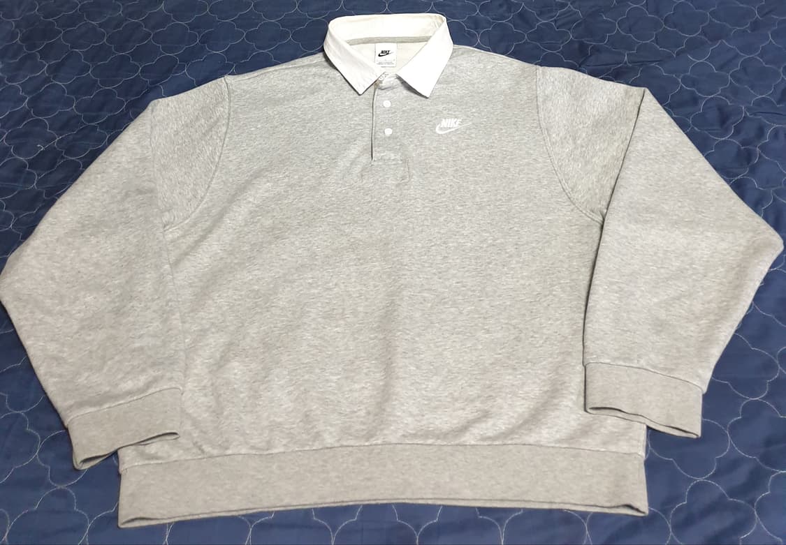 나이키 클럽 플리스 브러쉬드 백 카라 롱슬리브 그레이 (L) 상품이미지1