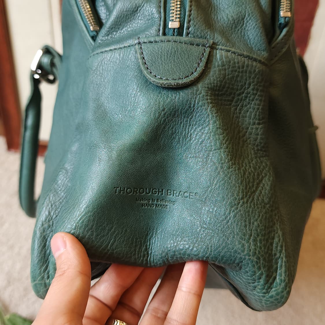 써로우 브레이스 에메랄드 레더 핸드메이드 트레블 보스턴 백 상품이미지5