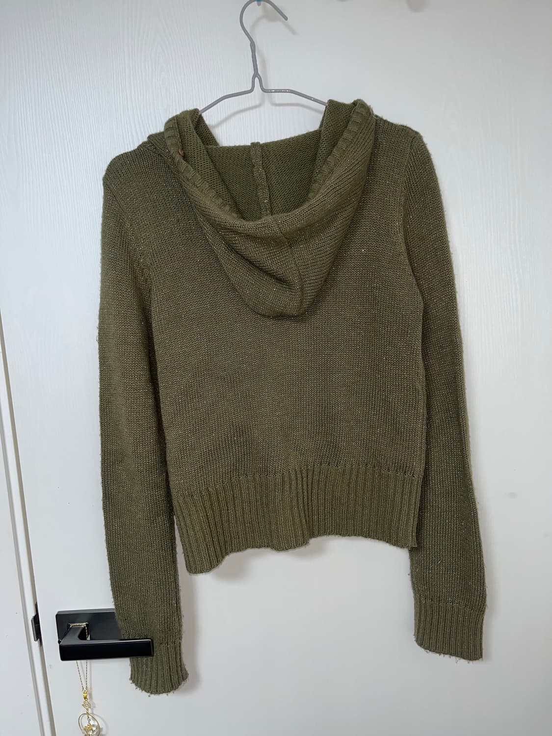 빈티지 카키 슬림 니트 후드집업 상품이미지2