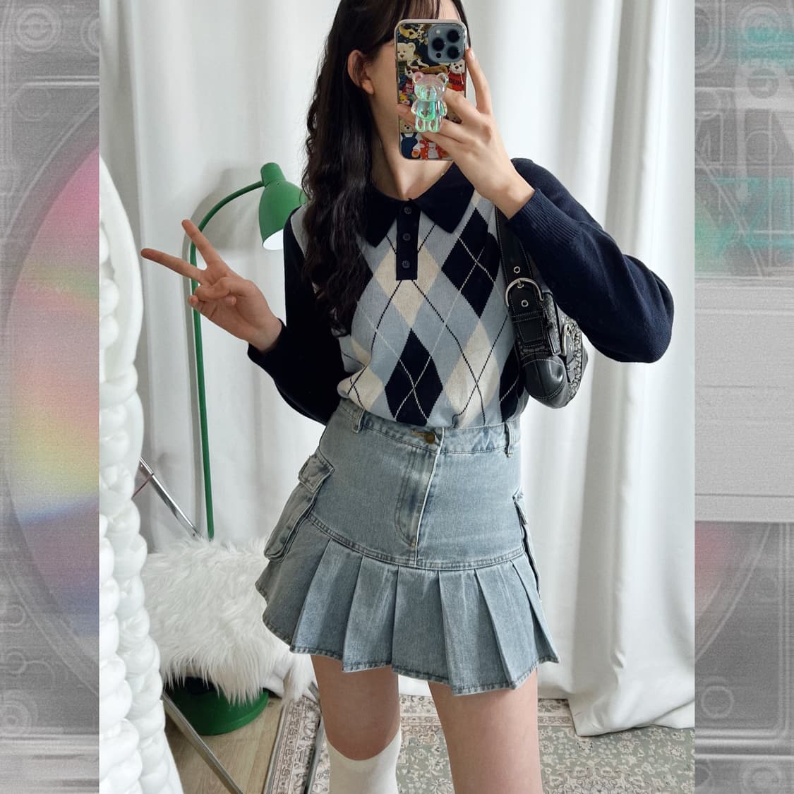 하늘색 아가일 카라 니트 상품이미지2