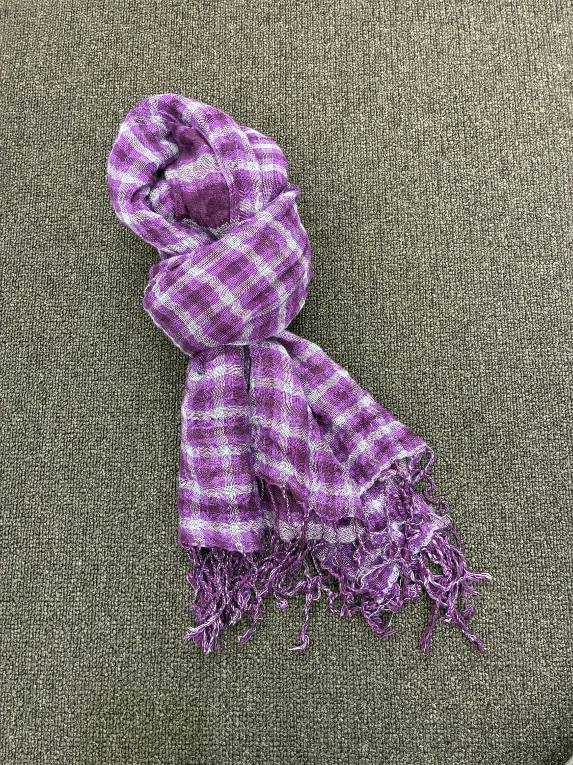 Japanese vintage 체크 줄 무늬 패턴 보라색 머플라 상품이미지2