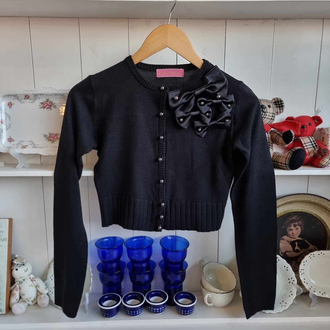 Jesus Diamante(지저스 디아망테) 빈티지 리본 진주버튼가디건 상품이미지1