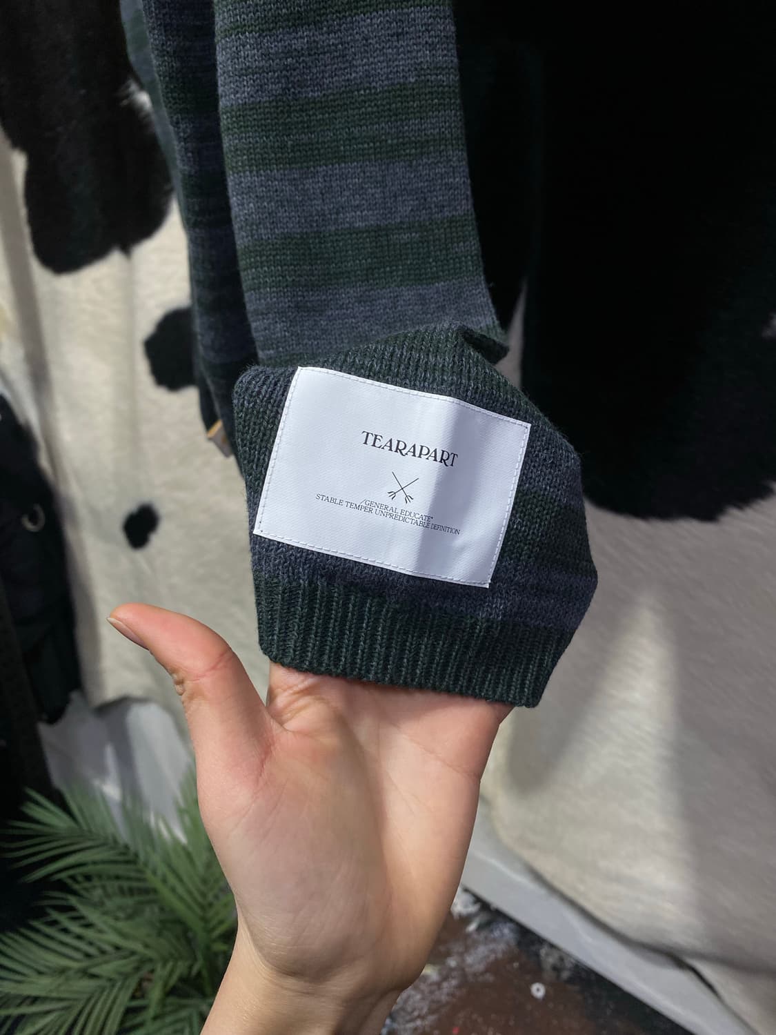 Japanese vtg 그린 스트라이프 헨리넥 니트 상품이미지4