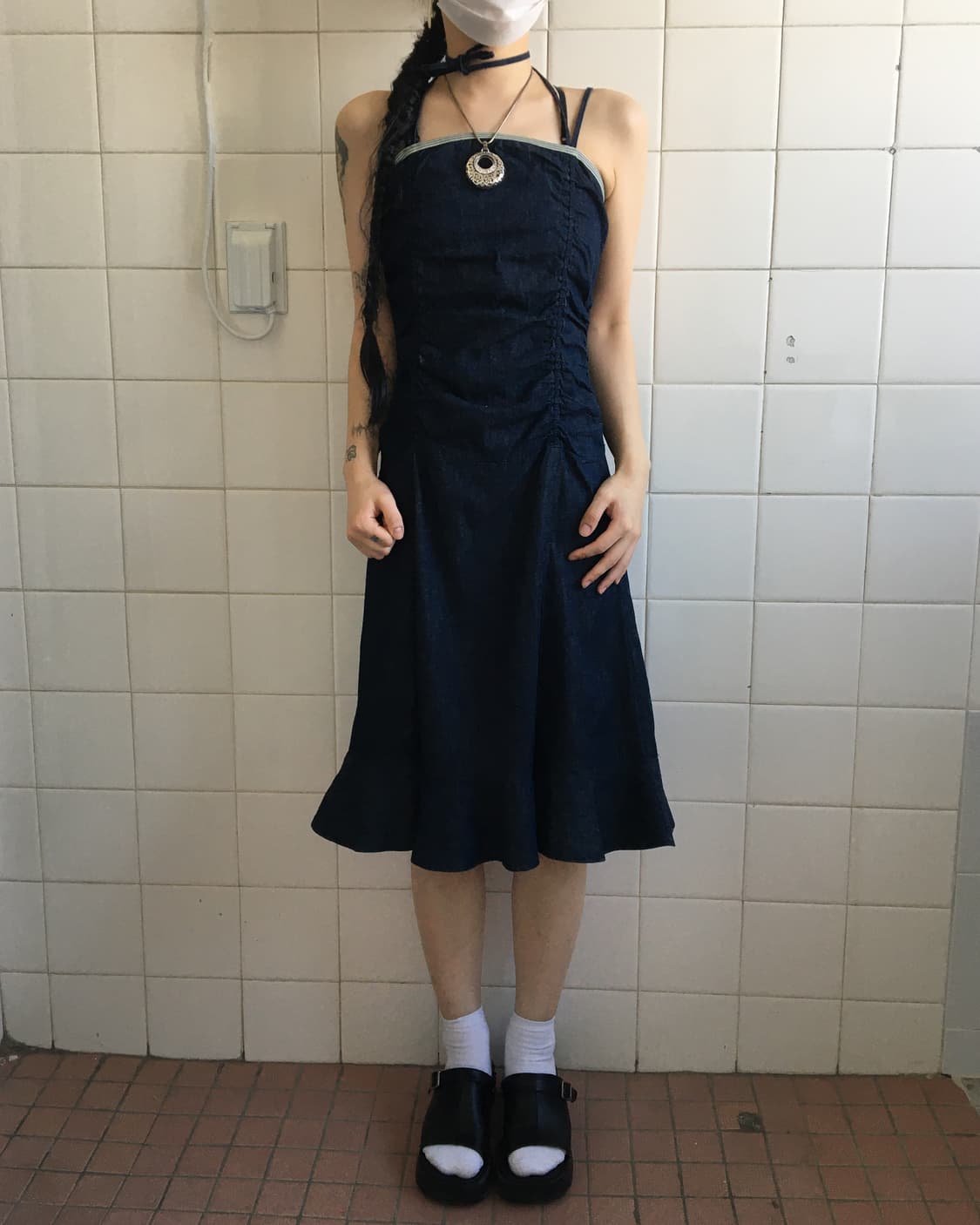 Shirring point denim onepiece 상품이미지1