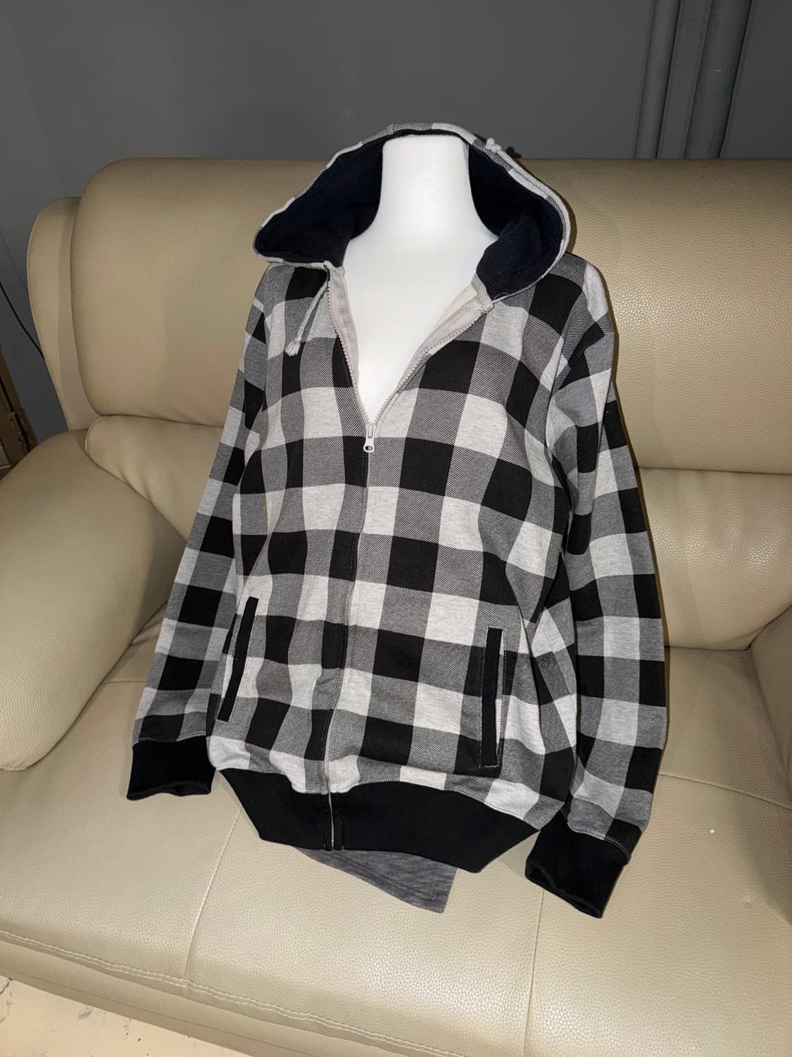 check pattern hood zip-up 상품이미지1