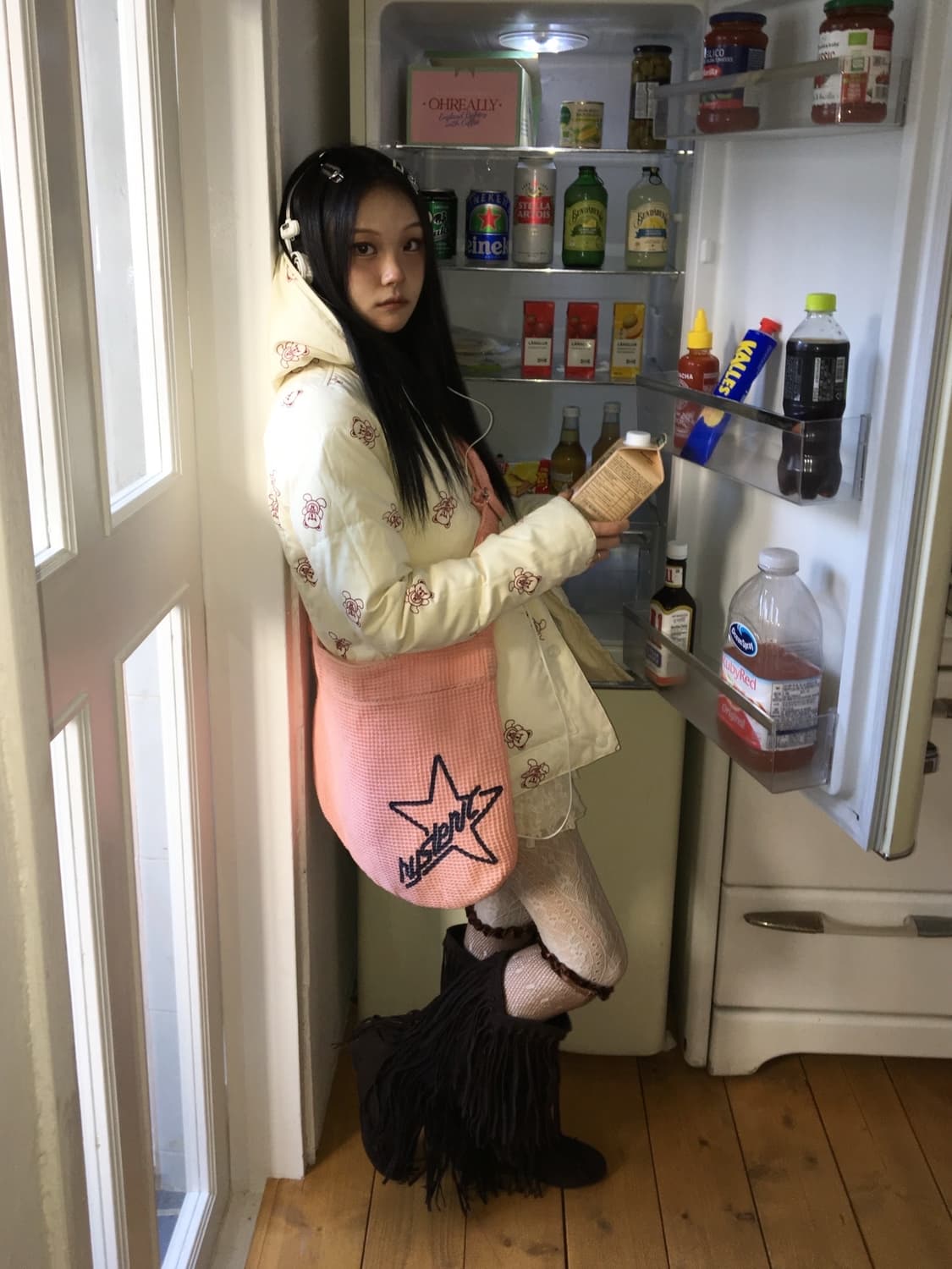 히스테릭글래머 퍽베어 크림핑크 패딩 상품이미지2