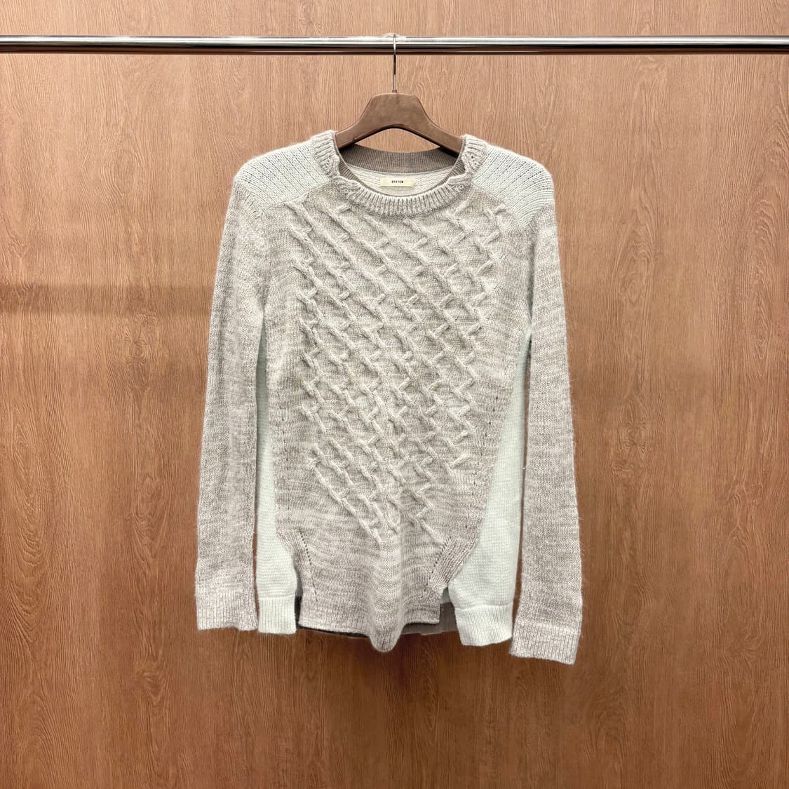 시스템 라운드넥 울 블렌드 니트 케이블 믹스 배색 디테일 베이지 민트 상품이미지2