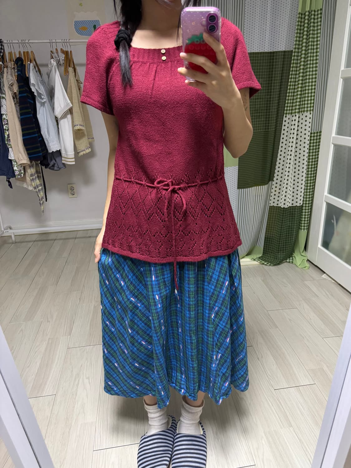 레드 반소매 니트 블라우스 상품이미지8