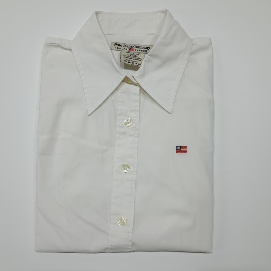 CK044 S 폴로 진스 90s 슬림핏 성조기자수 화이트 반팔 셔츠 남 상품이미지8