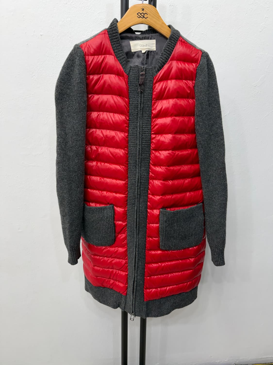 정품) O2ND 오즈세컨 한섬 레드 패딩 니트 덕다운 패딩 44 상품이미지1