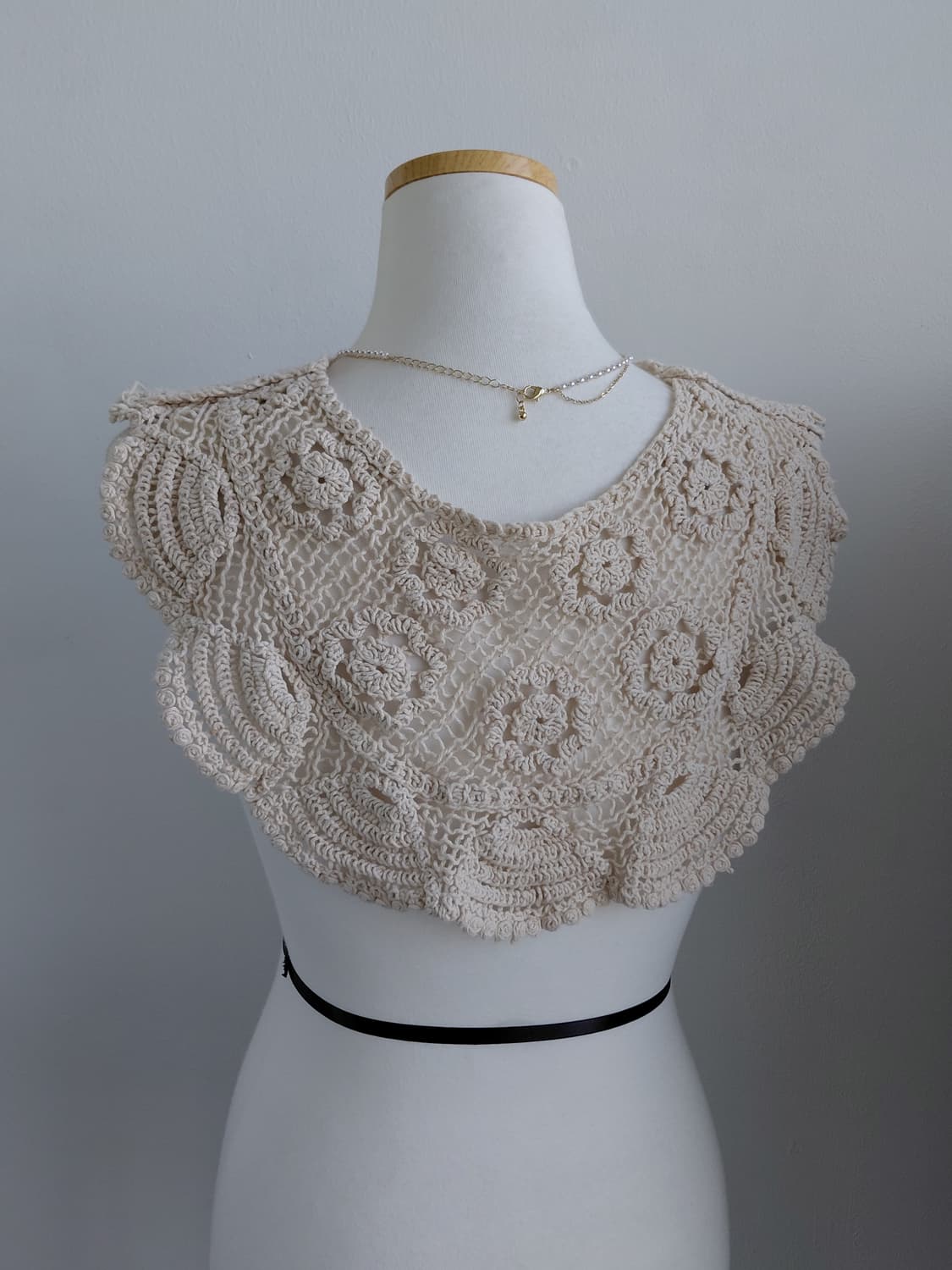 [빈티지] 아이보리색 뜨개 케이프 숄 상품이미지3