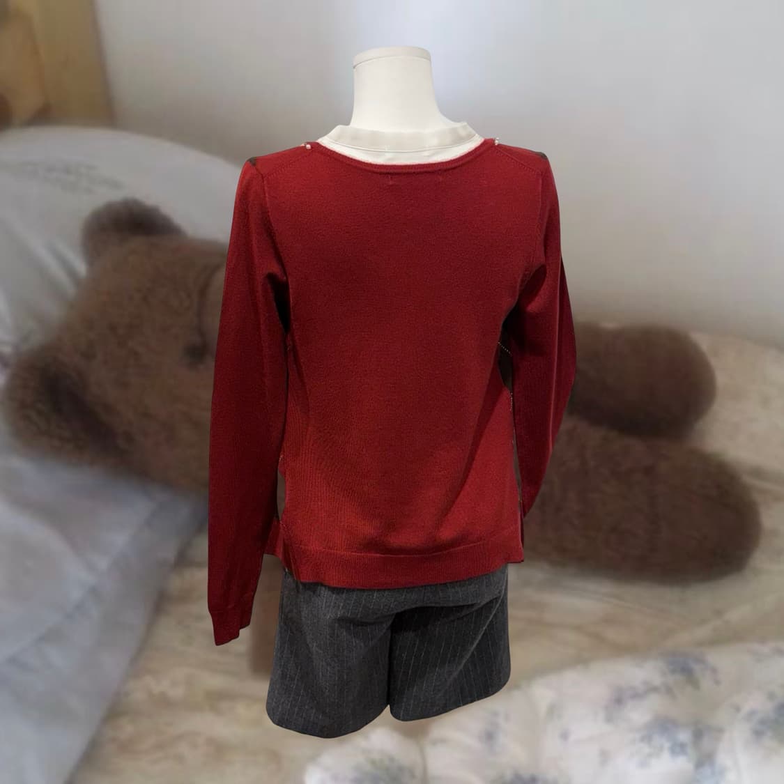 빈티지 y2k 하이틴 버건디 아가일 니트 가디건 상품이미지4