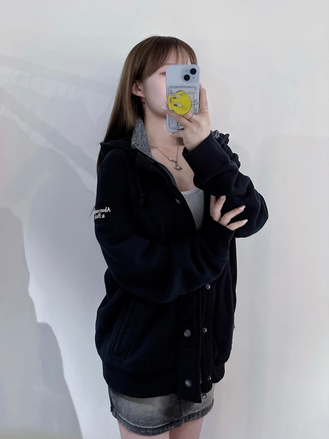 아베크롬비 블랙 사이드로고 더블 후드집업 상품이미지2