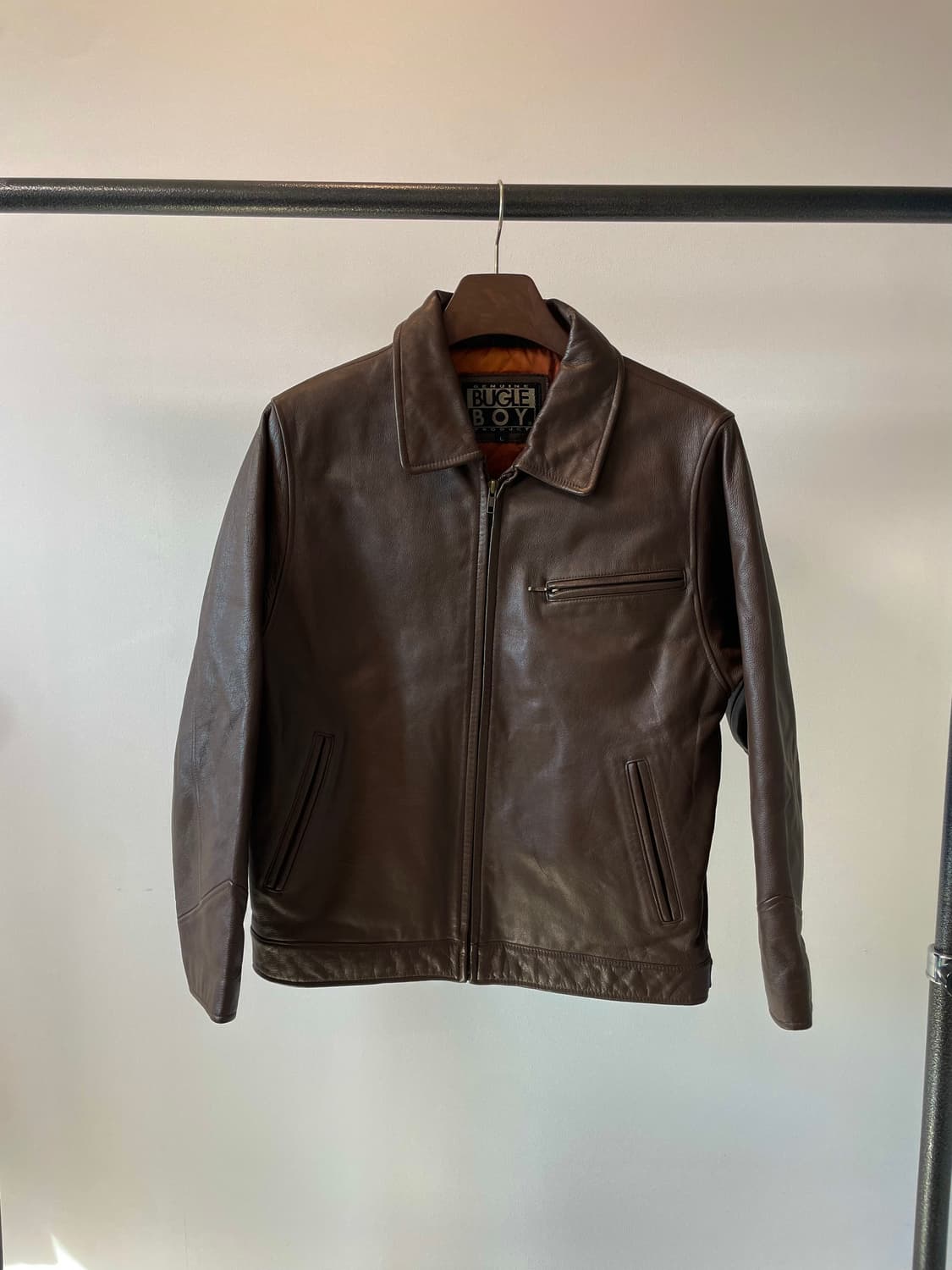 (L) 90s Bugle Boy 버글보이 브라운 소가죽 싱글 레더자켓 상품이미지1
