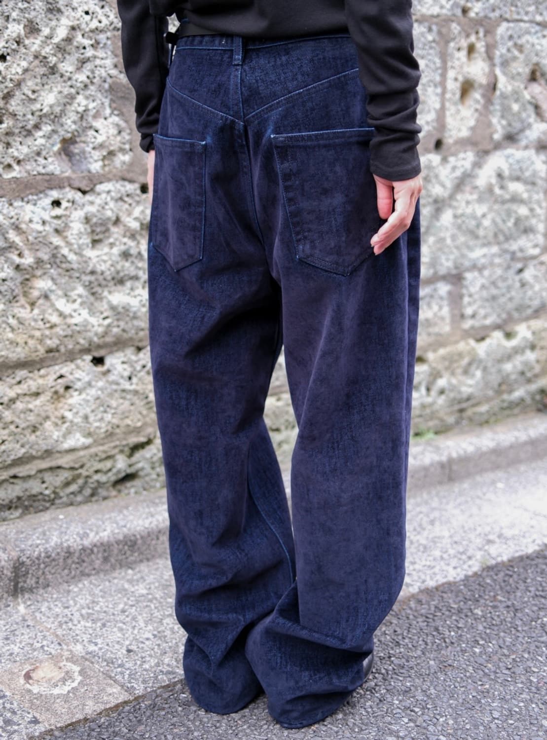 테이 벨벳 데님 생지 청바지 와이드 팬츠 상품이미지1