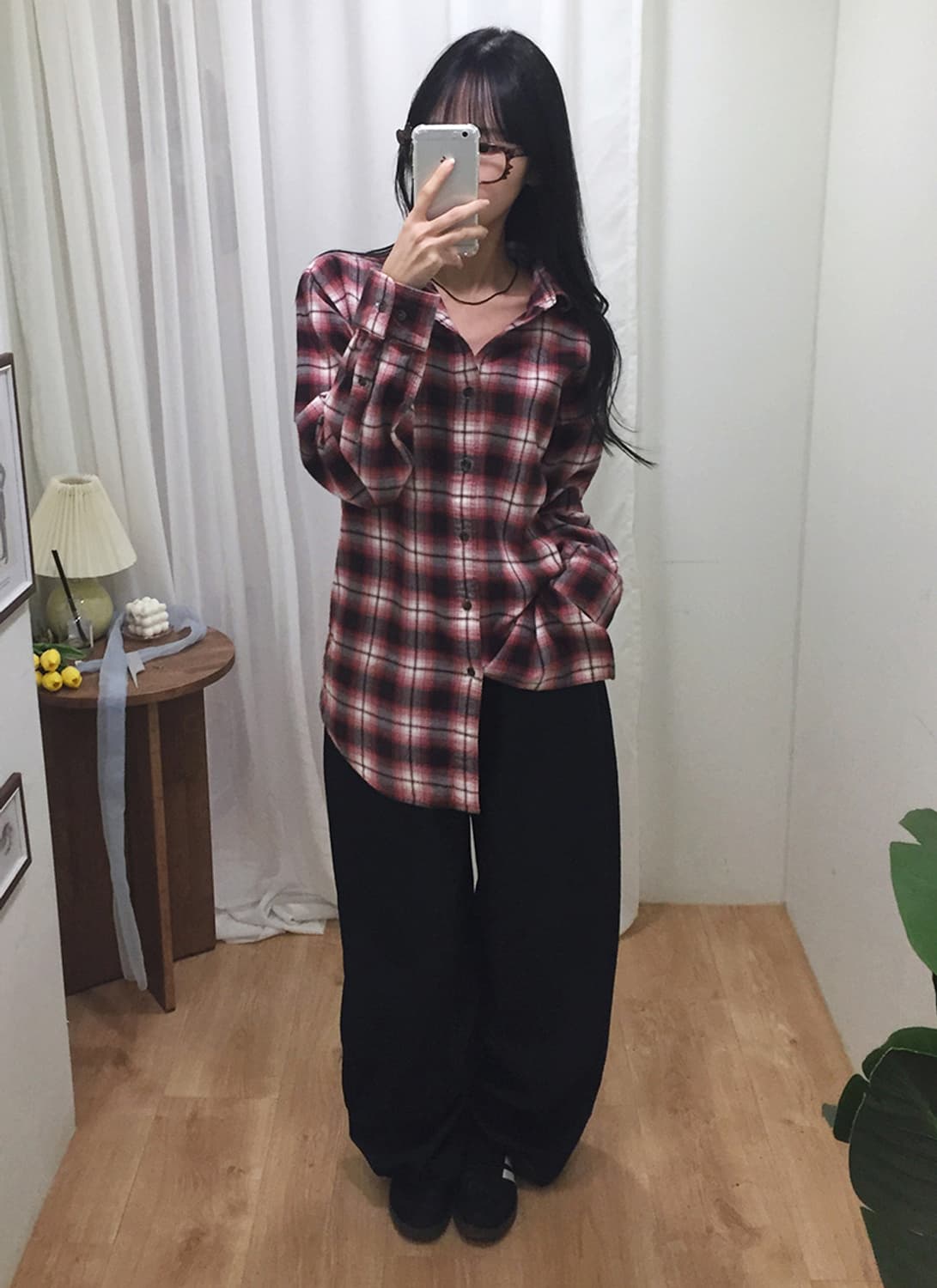 여성 유니클로 오버핏 기모 체크셔츠 100 상품이미지1