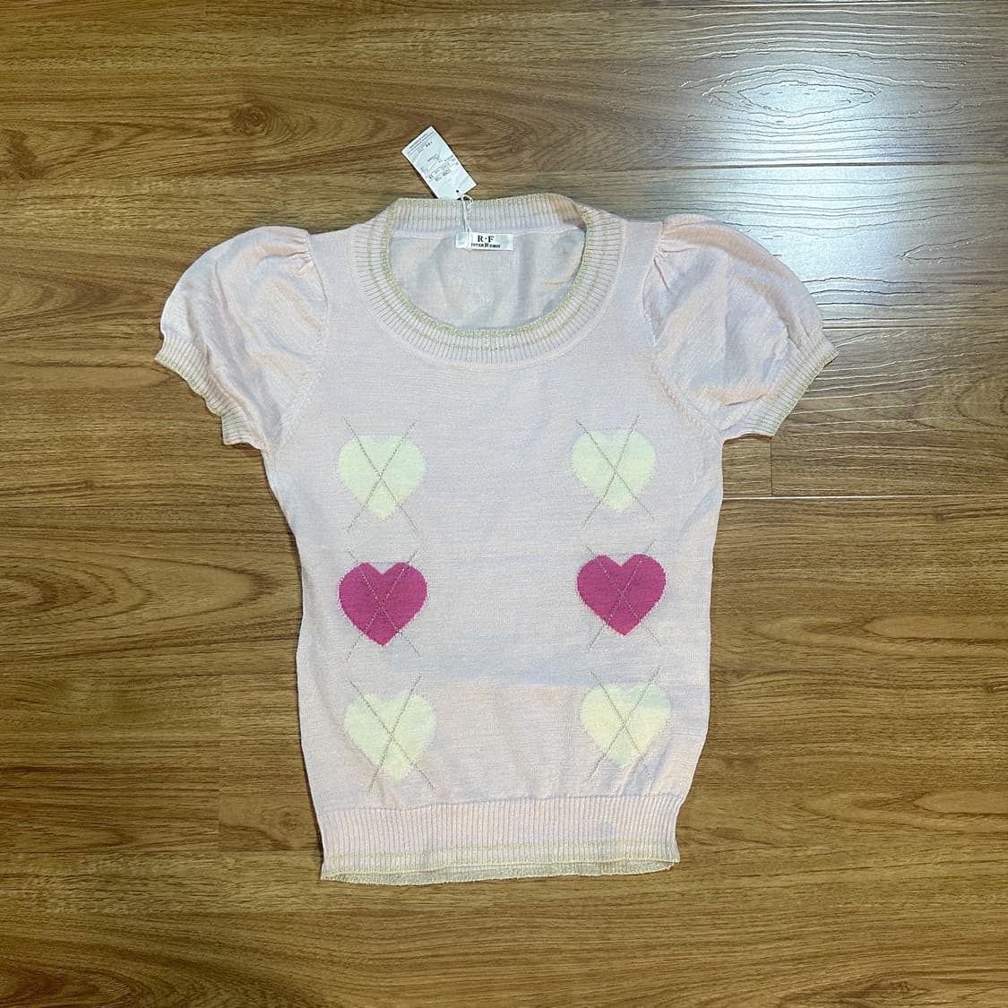 빈티지 딸기우유 하트 아가일 반팔 니트 짜잔씨 히메갸루 로걀 라떼빈티지  상품이미지1