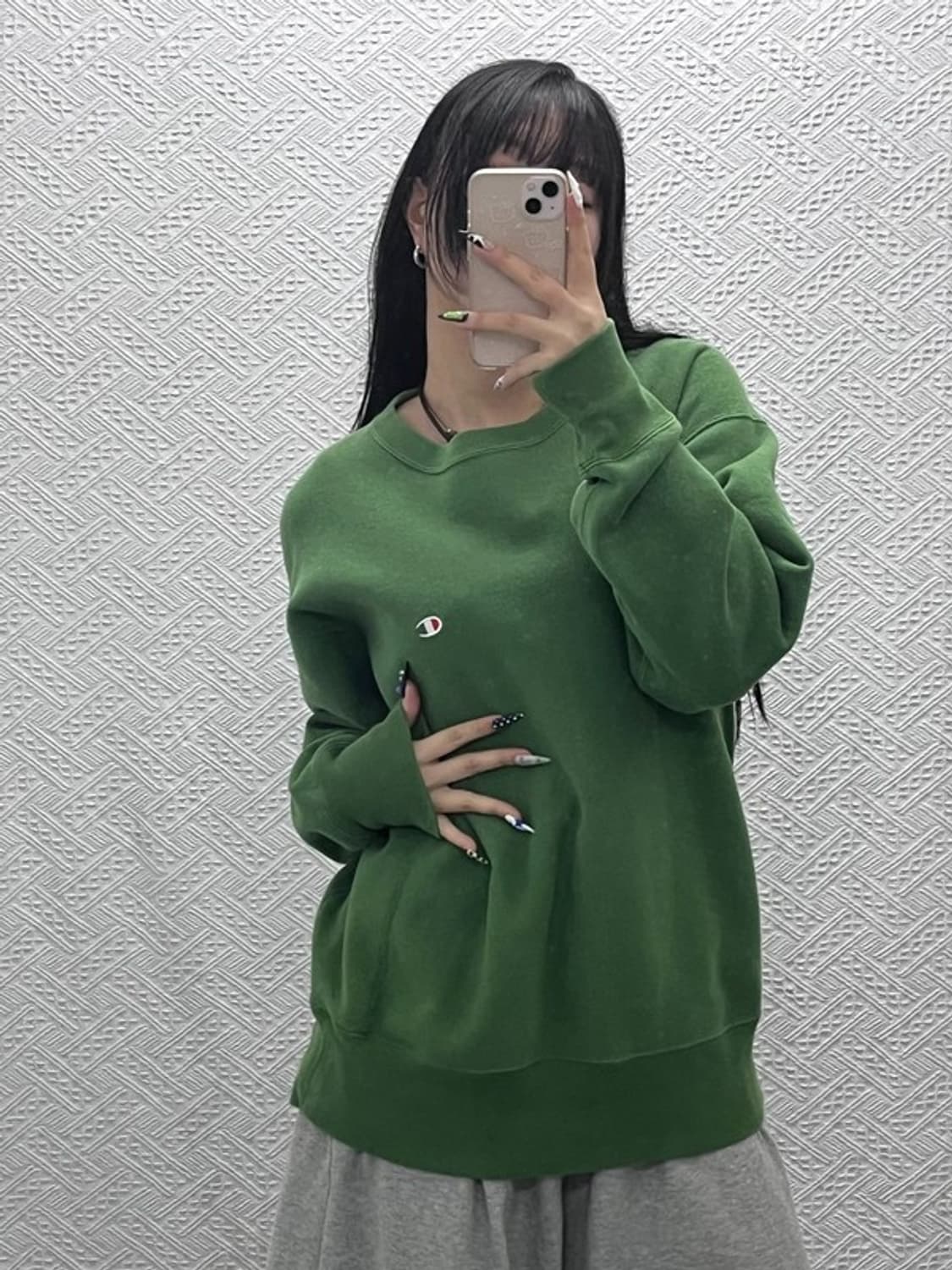 챔피온 리버스위브 캐주얼 말차맛 기모 맨투맨 L C08721 상품이미지2