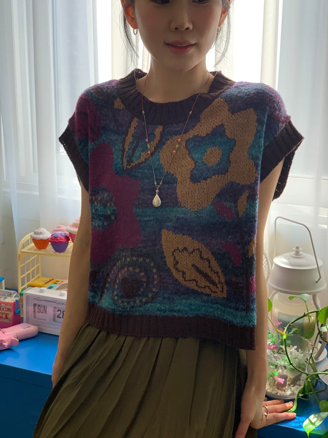 가든 패턴 니트 조끼 상품이미지1