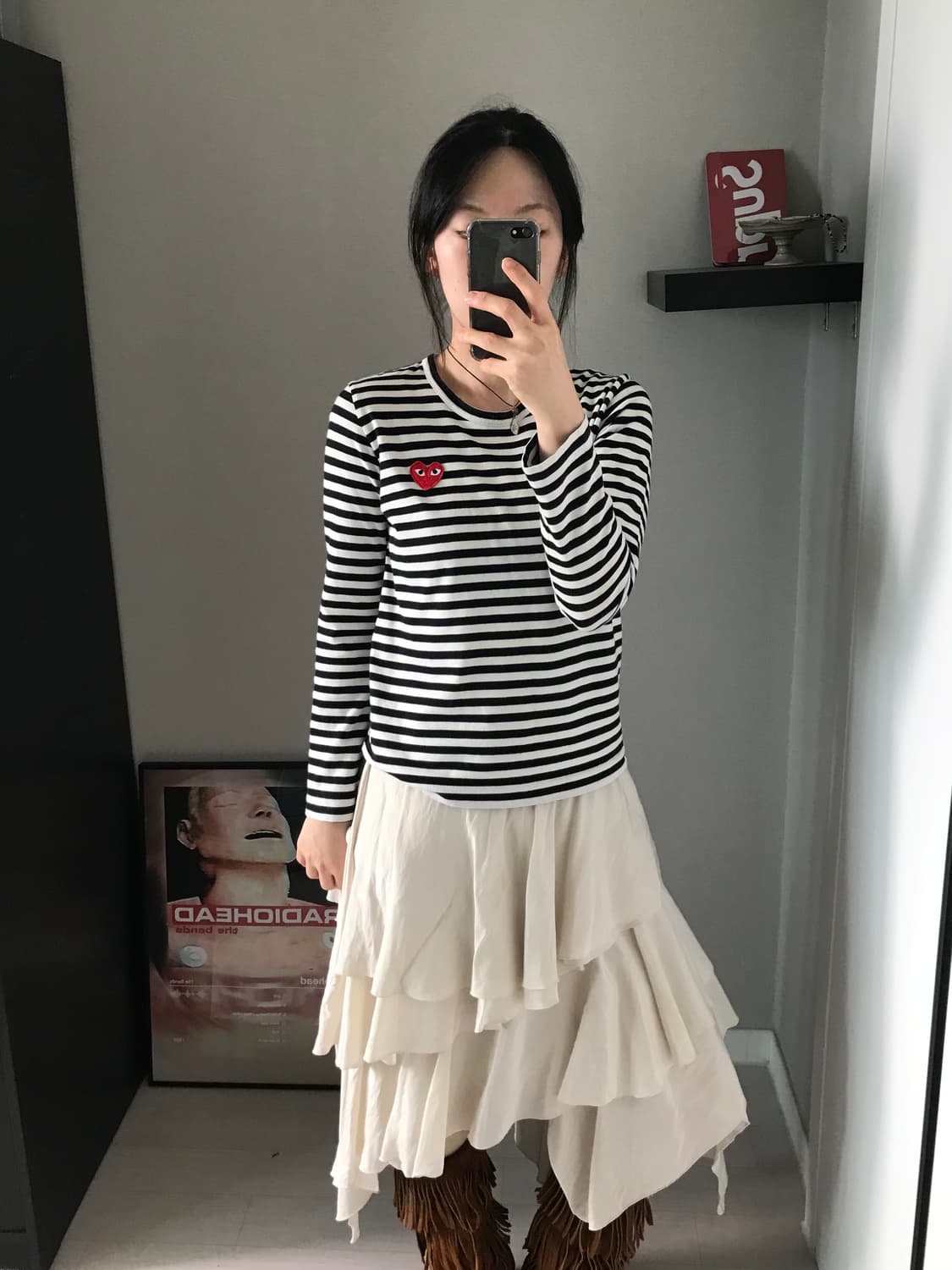 꼼데가르송 여성 레드와펜 스트라이프 롱슬리브티 상품이미지4